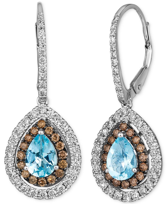 Chocolatier Sea Blue Aquamarine 1 ct. t.w. Diamond 1 ct. t.w. Drop Earrings in 14k White Gold
