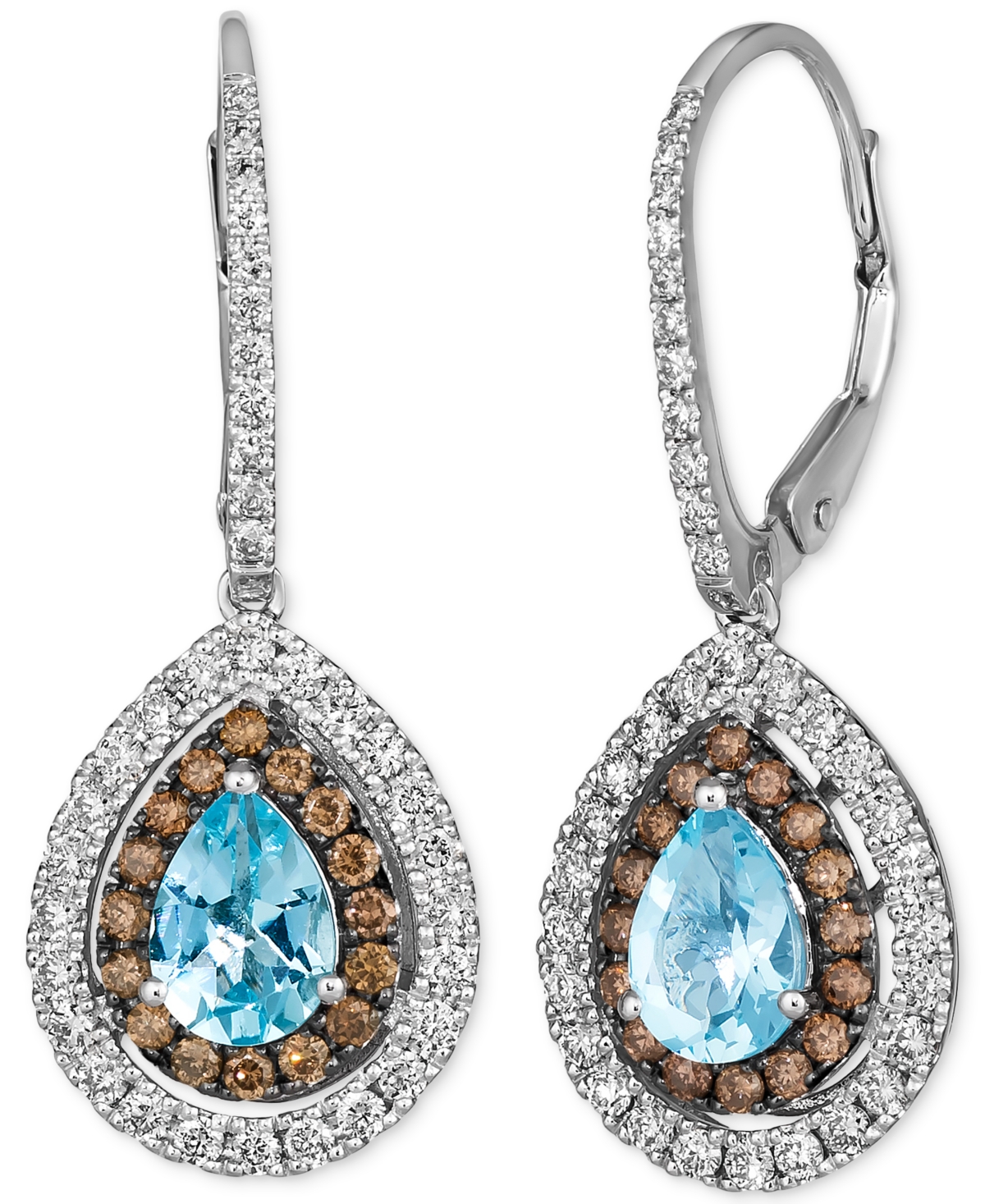 Le Vian Chocolatier Sea Blue Aquamarine (1 Ct. T.w.) & Diamond (1 Ct. T.w.) Drop Earrings In 14k White Gold