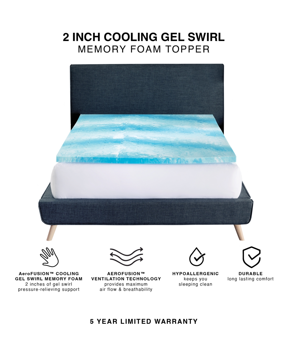 Prosleep Cooling Gel Swirl 2" Memory Foam Mattress Topper, Twin Xl In White,blue