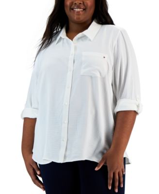 Tommy Hilfiger - Plus Size Logo Detail Button-Up Shirt