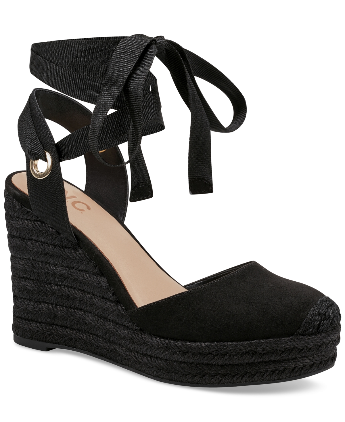 Inc International Concepts Women's Maisie Lace-up Espadrille Wedge Sandals, Created For Macy's In Black Micro