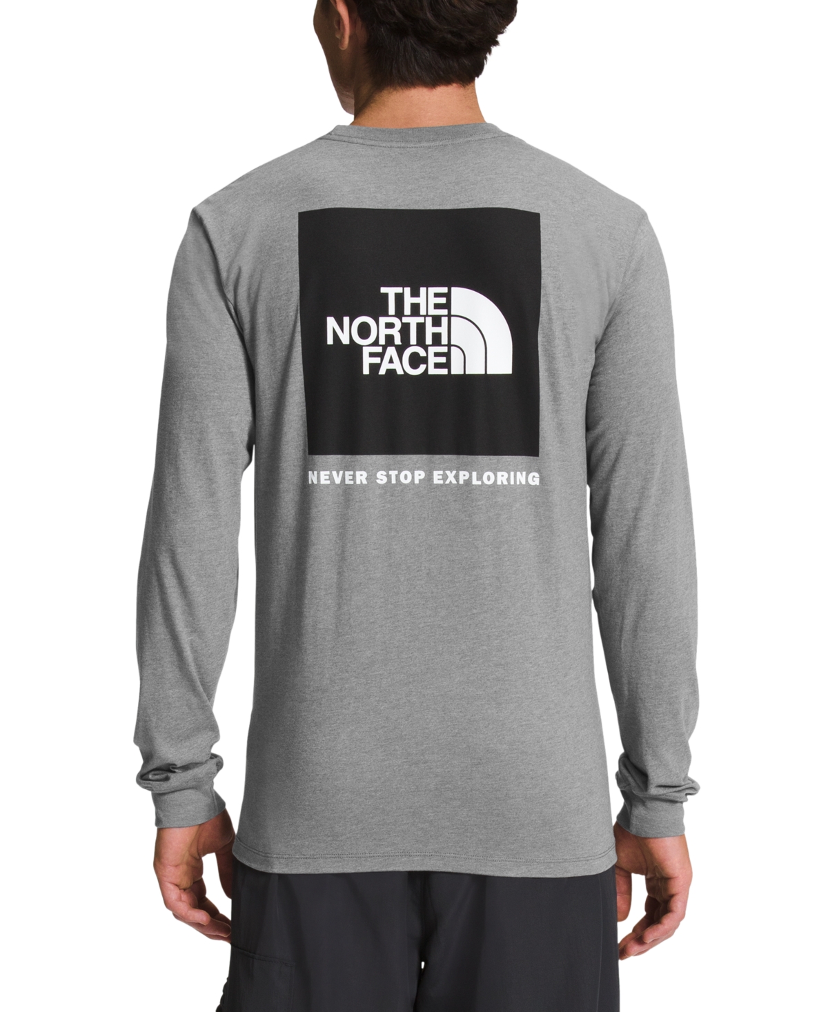 The North Face Men's Box Nse Standard-fit Logo Graphic Long-sleeve T-shirt In Tnf Medium Grey Heather,tnf Black