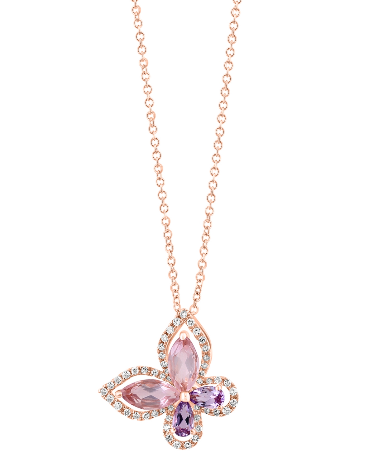 Effy Collection Effy Rose Quartz (1 Ct. T.w.), Pink Amethyst (1/5 Ct. T.w.), & Diamond (1/5 Ct. T.w.) Butterfly 18" In Rose Gold