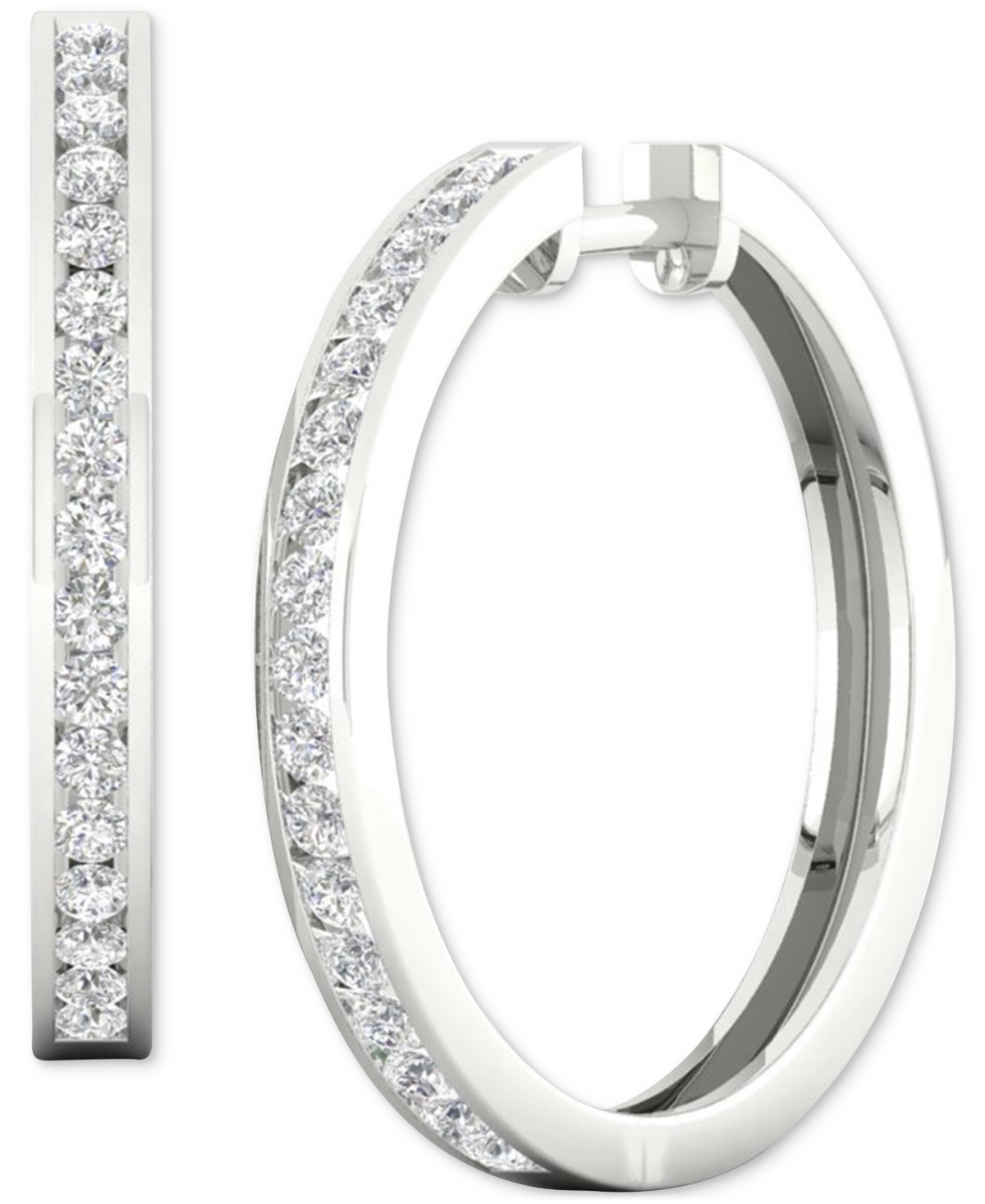 Lab Created Diamond Medium Hoop Earrings (1ct. t.w.) in Rhodium-Plated Sterling Silver, 1.12" - Sterling Silver