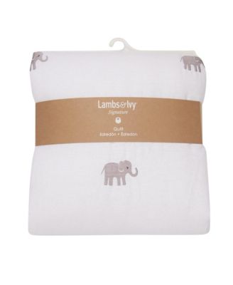 Baby Signature Elephant Creamy White Linen Embroidered Crib Quilt