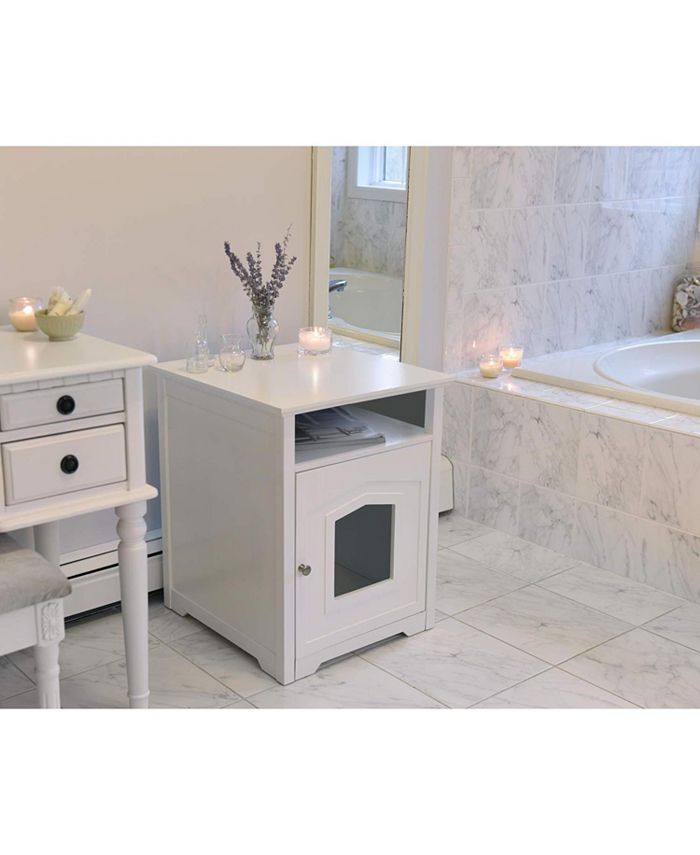 Arf Pets Cat Litter Box Enclosure, Cat Furniture Box House with Table