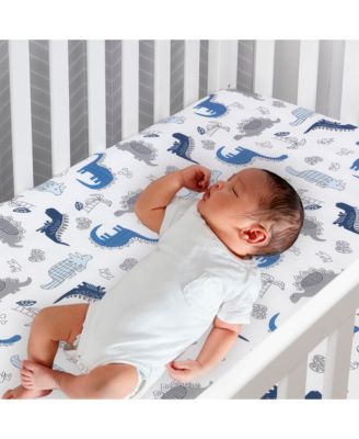 Baby Dino 100% Cotton Blue/White/Gray Dinosaur Fitted Crib Sheet
