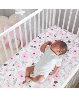 Blossom Pink/Gray Watercolor Floral Baby Fitted Crib Sheet