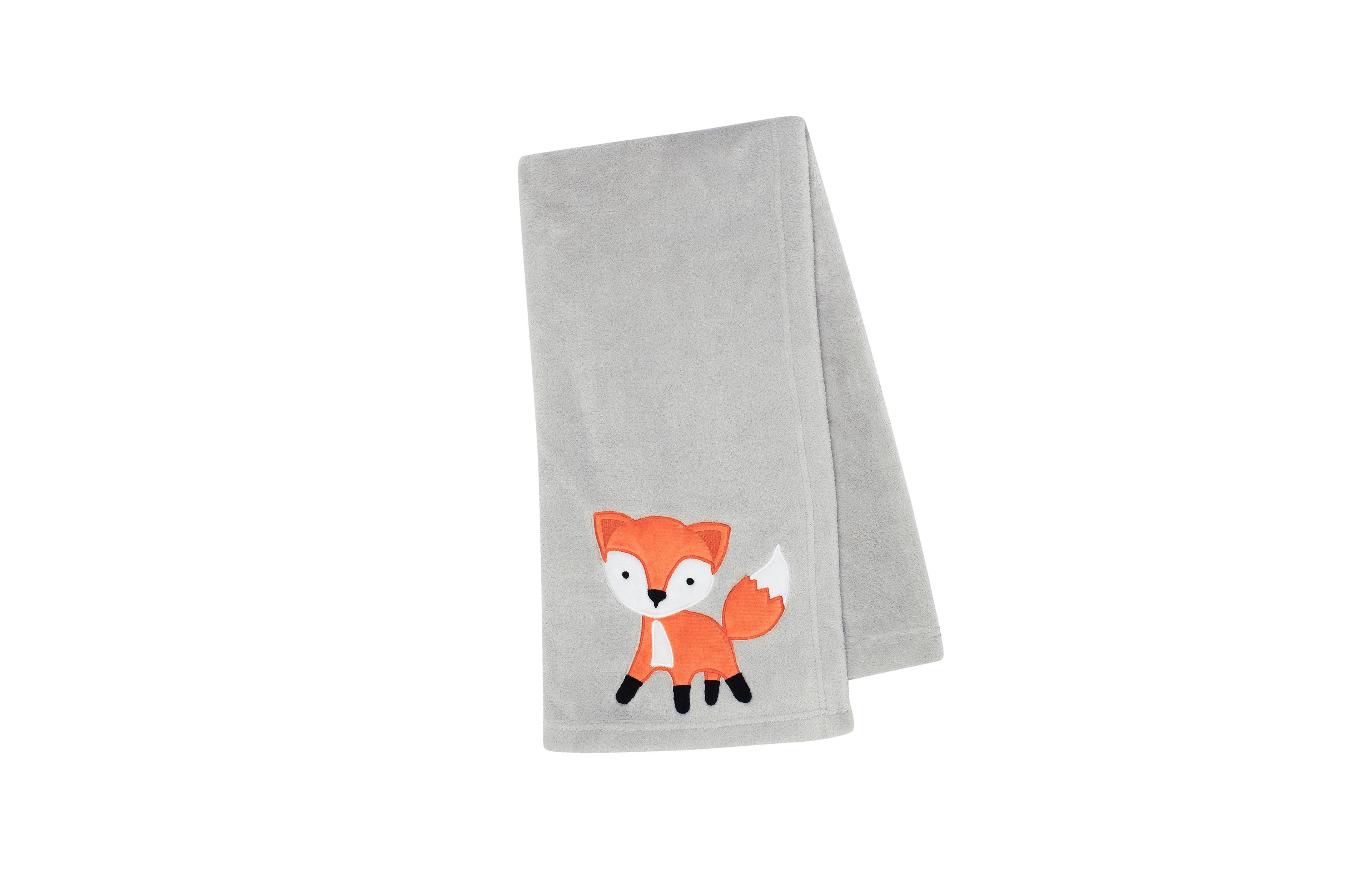Bedtime Originals Woodland Friends Gray Fleece with Orange Fox Baby Blanket