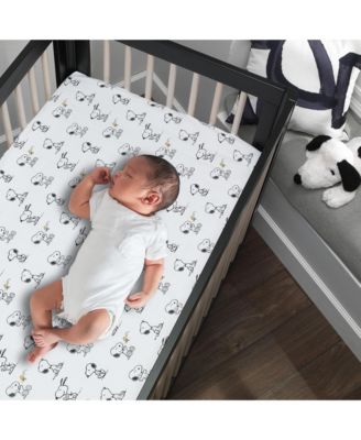 Baby Classic Snoopy 100% Cotton White/Black Fitted Crib Sheet
