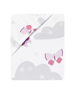 Butterfly Kisses Pink/White/Gray Cloud/Star Fitted Crib Sheet