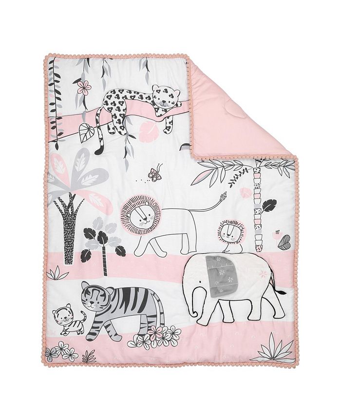 Lambs & Ivy Happy Jungle Pink/White Safari Nursery 5Piece Crib Bedding