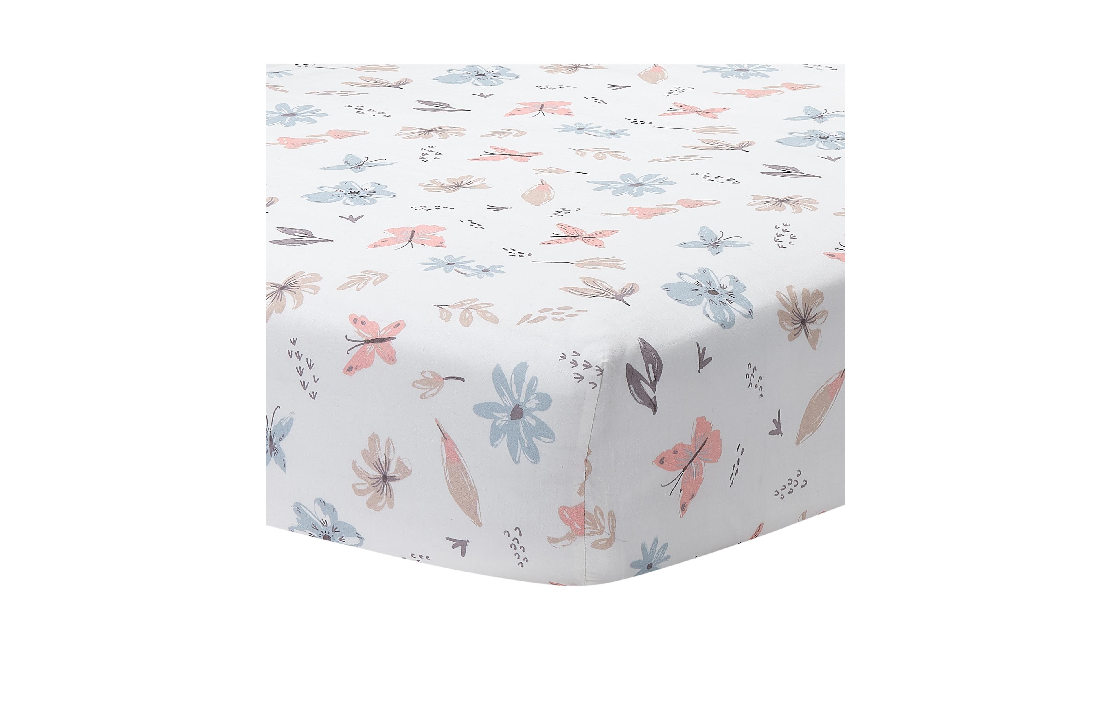 Lambs & Ivy Baby Blooms Watercolor Floral/Butterfly Cotton Fitted Crib Sheet