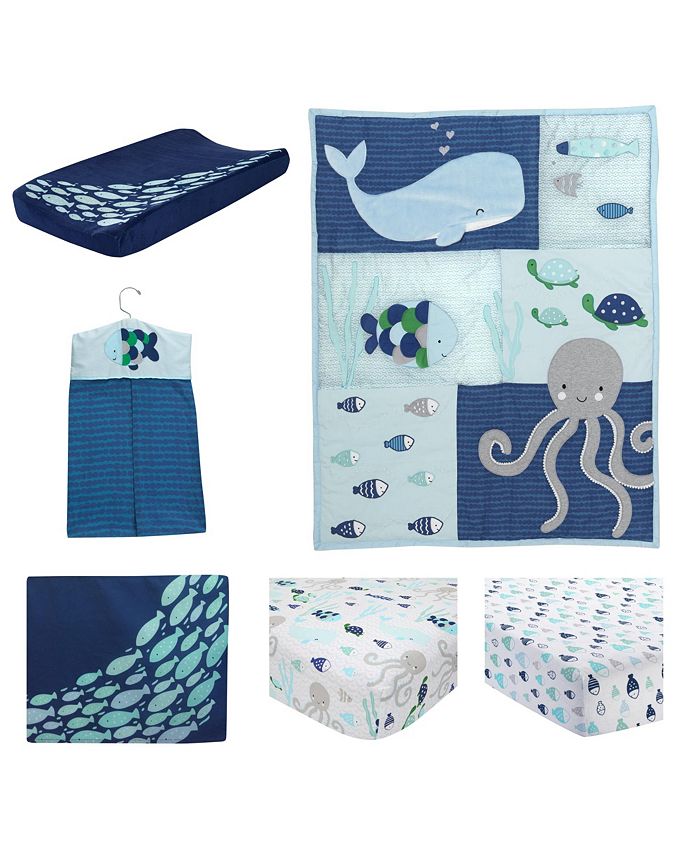 Lambs & Ivy Oceania Blue/Gray/White Whale with Octopus and Fish