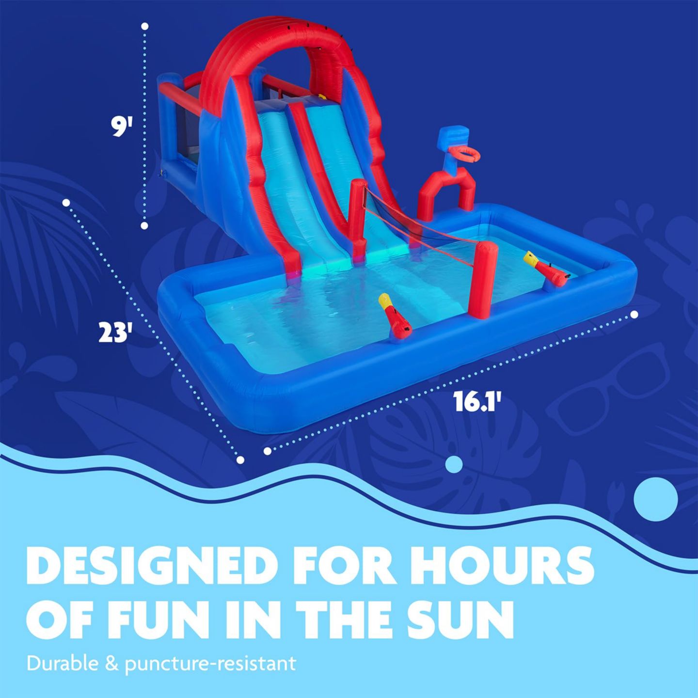 Детские игрушки Sunny & Fun Ultra All-Play Nylon Inflatable Bounce House with Dual Racing Slides, Approx. 276"L x 193.2"W x 108"H, Ages 3+, цвет: Синий — фото 3