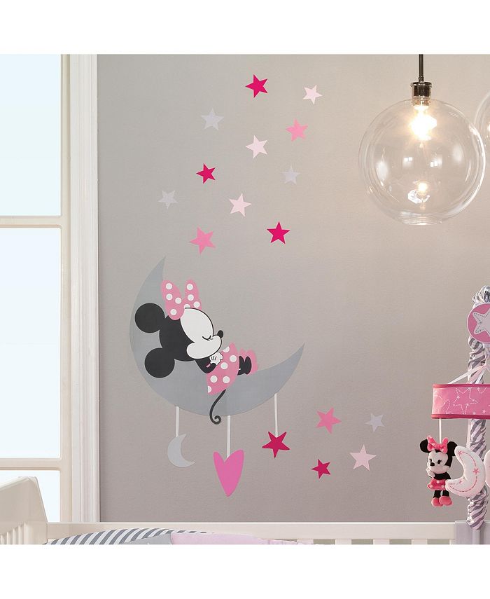 Lambs & Ivy Disney Baby Minnie Mouse Pink/Gray Celestial Wall Decals by