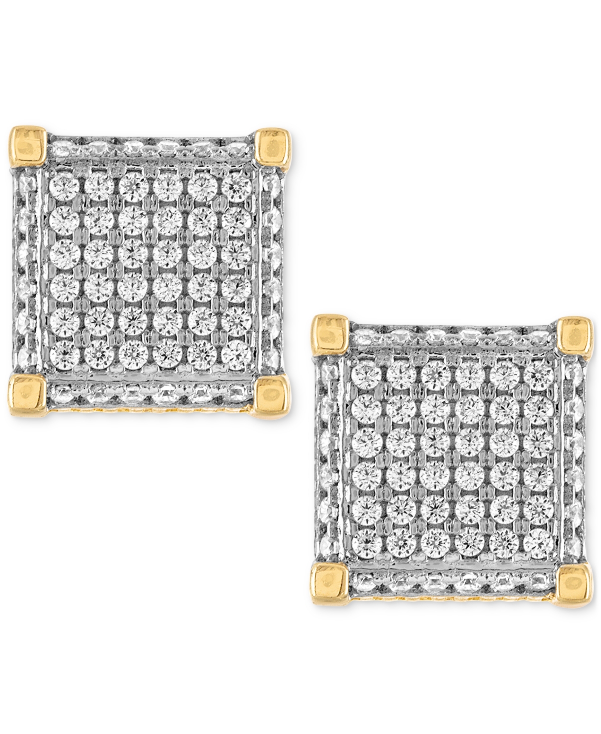 Esquire Men's Jewelry Cubic Zirconia Square Cluster Stud Earrings, Created for Macy's