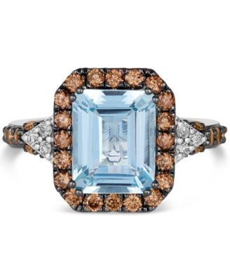 Couture Sea Blue Aquamarine (2-1/2 ct. t.w.), Chocolate Diamonds (5/8 ct. t.w.) & Nude Diamonds (1/10 ct. t.w.) Square Halo Ring in Platinum