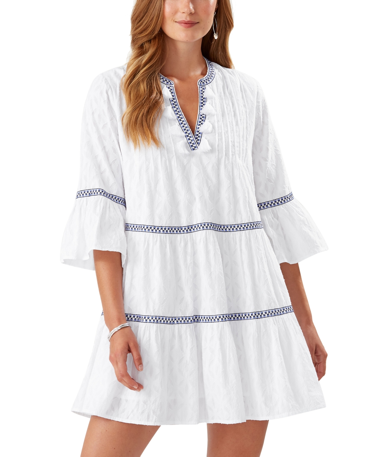 TOMMY BAHAMA COTTON TIERED COVER-UP DRESS