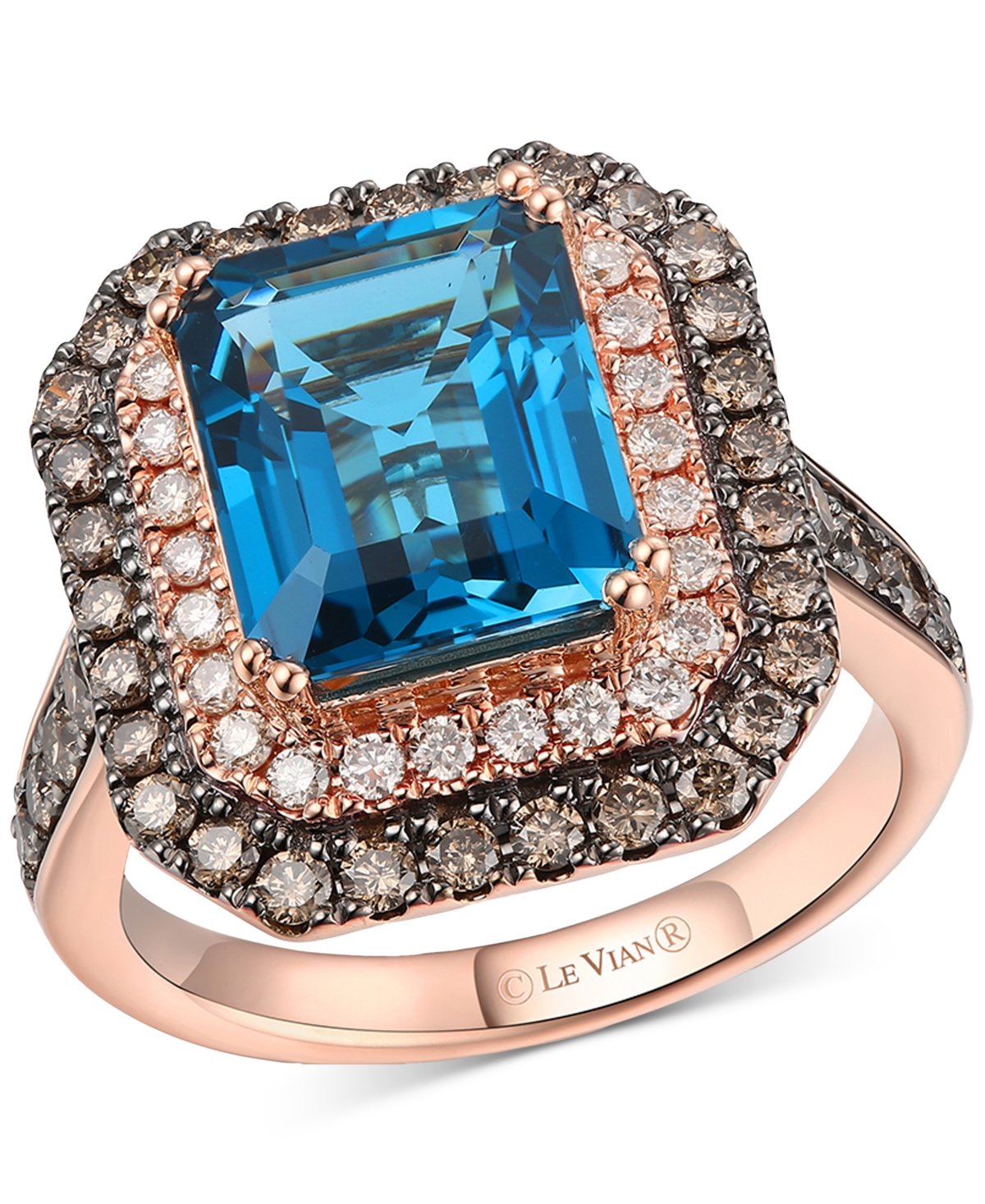 Le Vian Deep Sea Blue Topaz (5 Ct. T.w.), Chocolate Diamonds (3/4 Ct. T.w.) & Nude Diamonds (1/4 Ct. T.w.) R In K Strawberry Gold Ring