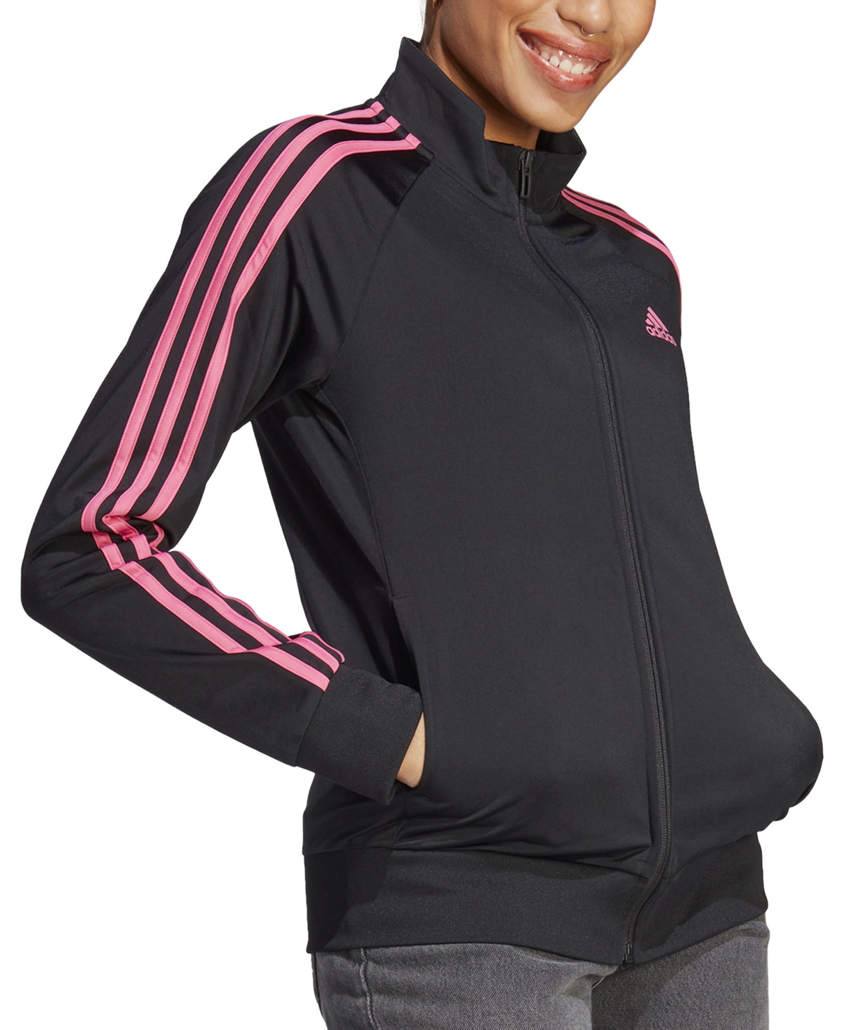 Hot pink and black adidas jacket store