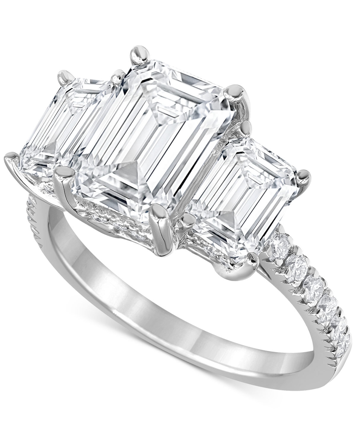Badgley Mischka Certified Lab Grown Diamond Emerald-cut Three Stone Engagement Ring (5-3/8 Ct. T.w.) In 14k White Go In White Gold