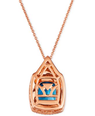 Deep Sea Blue Topaz (2-1/2 ct. t.w.), Nude Diamonds (1/6 ct. t.w.) & Chocolate Diamonds (1/20 ct. t.w.) Adjustable Pendant Necklace in 14k Rose Gold, 18" + 2" extender