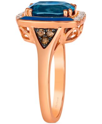 Deep Sea Blue Topaz (2-1/2 ct. t.w.), Nude Diamonds (1/6 ct. t.w.) & Chocolate Diamonds (1/8 ct. t.w.) Statement Ring in 14k Rose Gold