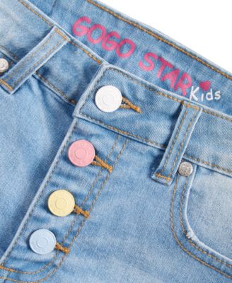 Gogo Jeans Big Girls High-Rise Rainbow Button Denim Shorts 