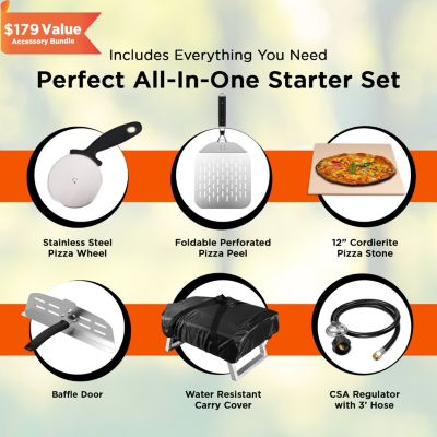 Propane Gas Pizza Oven with Dual Burner System includes Baffle Door, Peel, 12" Stone, Cutter, and Cover