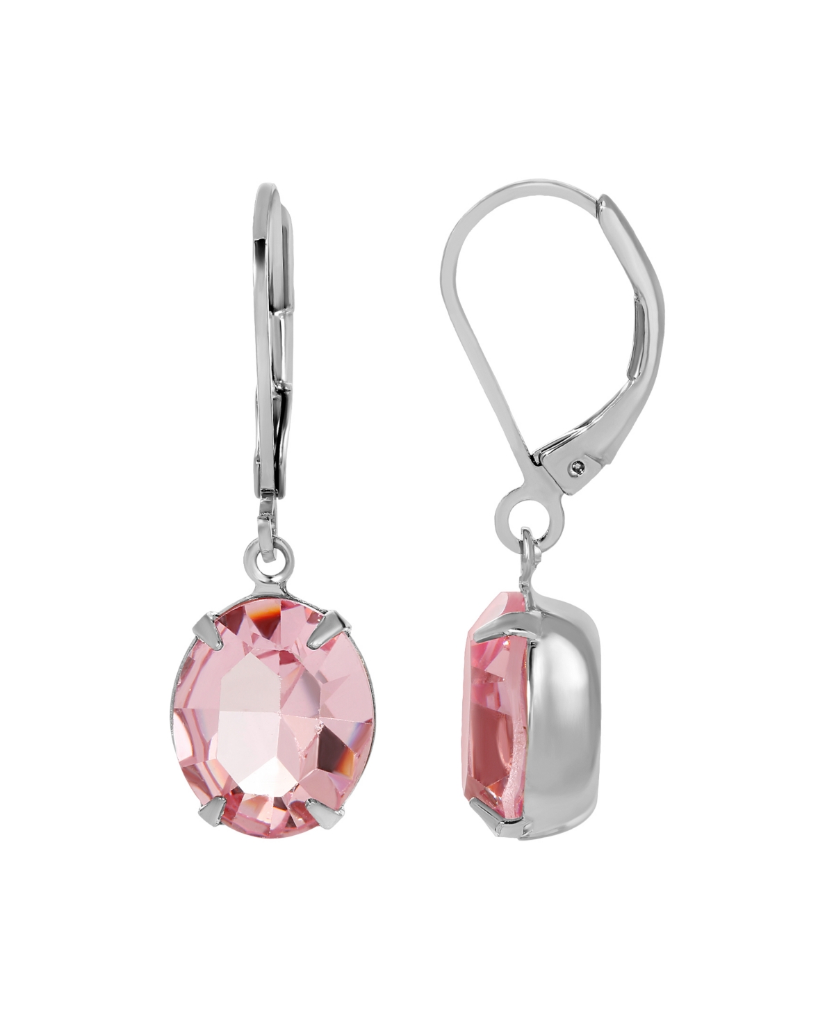 2028 Silver Tone Pink Oval Crystal Earrings