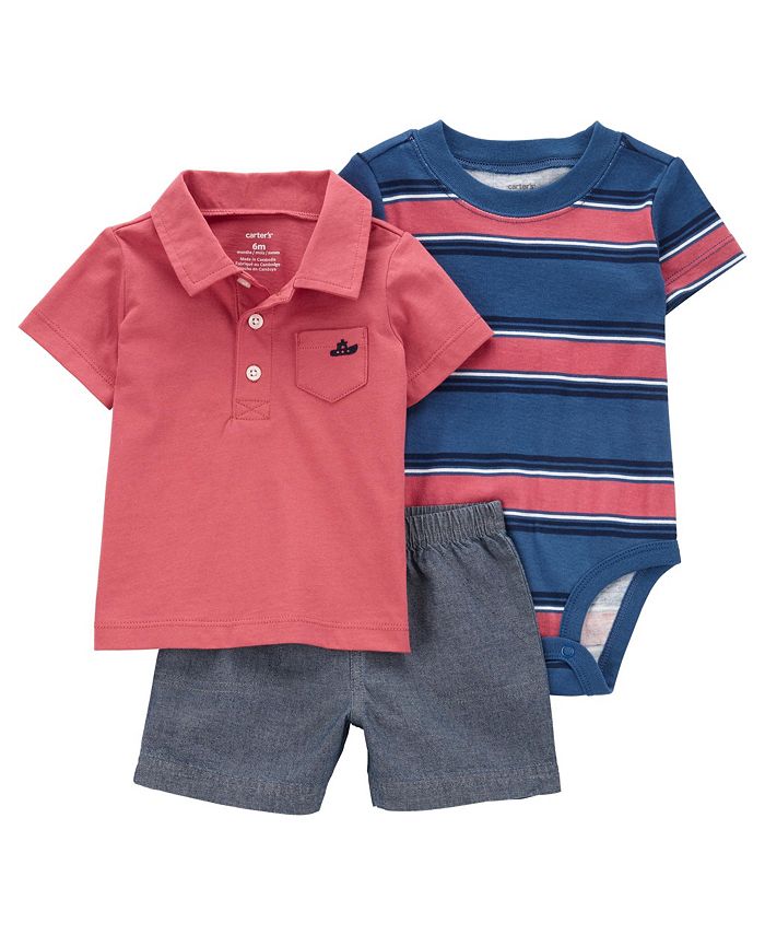 Carter's Baby Boys Polo Shirt, Bodysuit and Shorts, 3 Piece Set Macy's