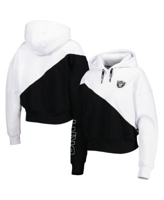 Women's White and Black Las Vegas Raiders Bobbi Color Blocked Pullover Hoodie