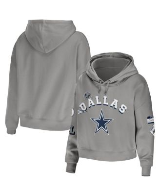 Women s WEAR by Erin Andrews Gray Dallas Cowboys Modest Cropped Pullover Hoodie Macy s