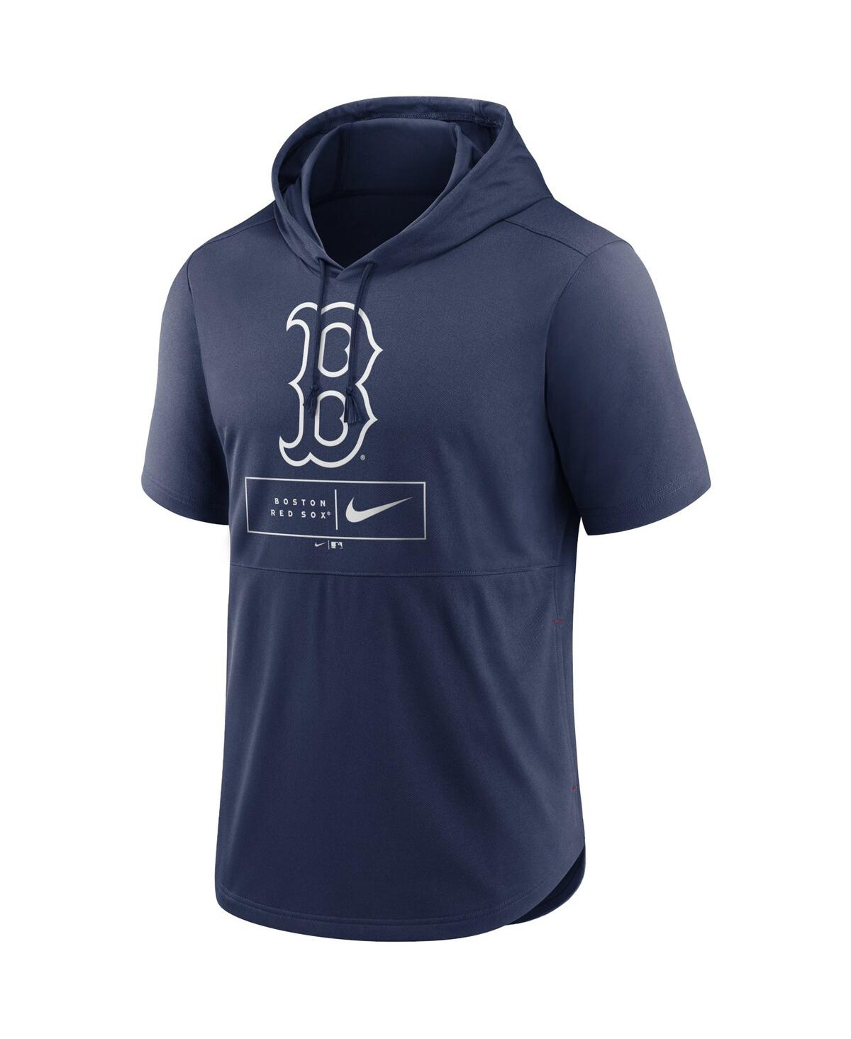 Shop Nike Men's  Navy Boston Red Sox Logo Lockup Performance Short-sleeved Pullover Hoodie