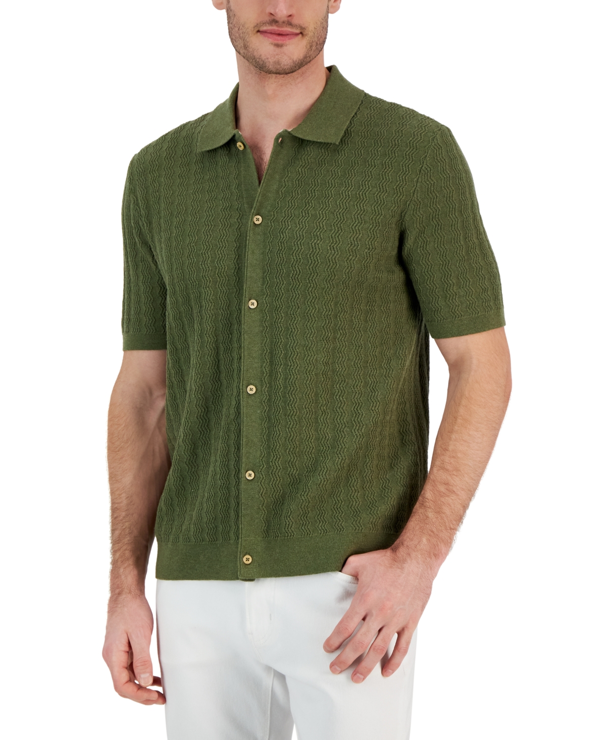Alfani Men's Button-up Textured Short-sleeve Polo Shirt, Created