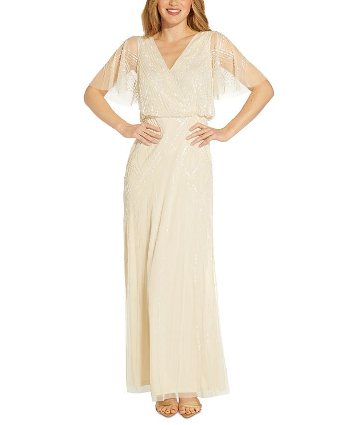 Beaded flutter sleeve dress clearance