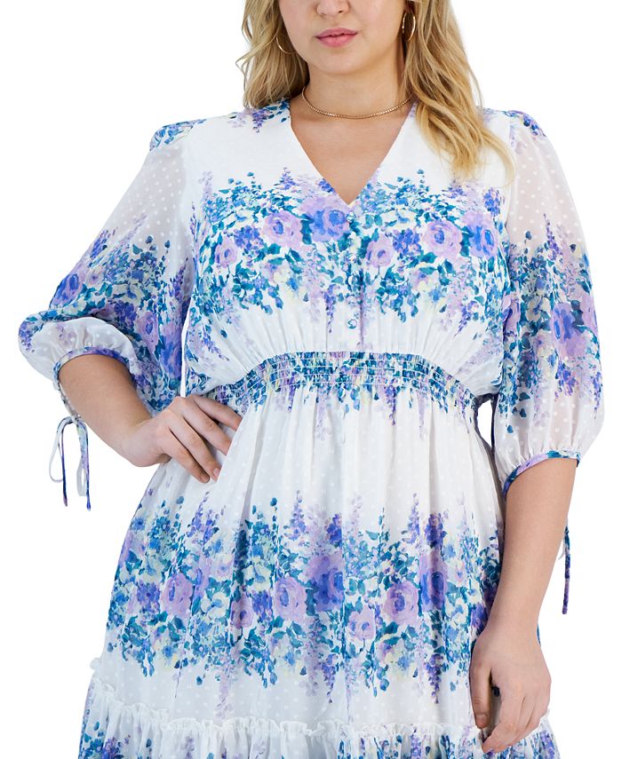 Taylor Women's Cotton Eyelet Midi Dress - V-Neck With Smocked Waist And Tie Elbow Sleeves - View #11
