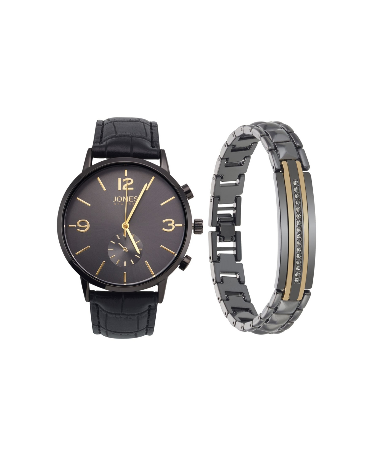 Men's Analog Black Polyurethane Strap Watch, 42mm and Bracelet Set - Black
