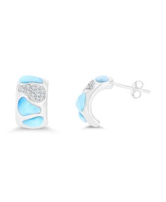 Larimar and Cubic Zirconia Accent Mosaic Half Hoop Earrings in Sterling Silver