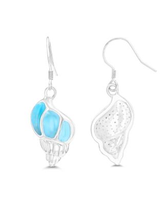 Larimar Seashell Fishhook Earrings in Sterling Silver