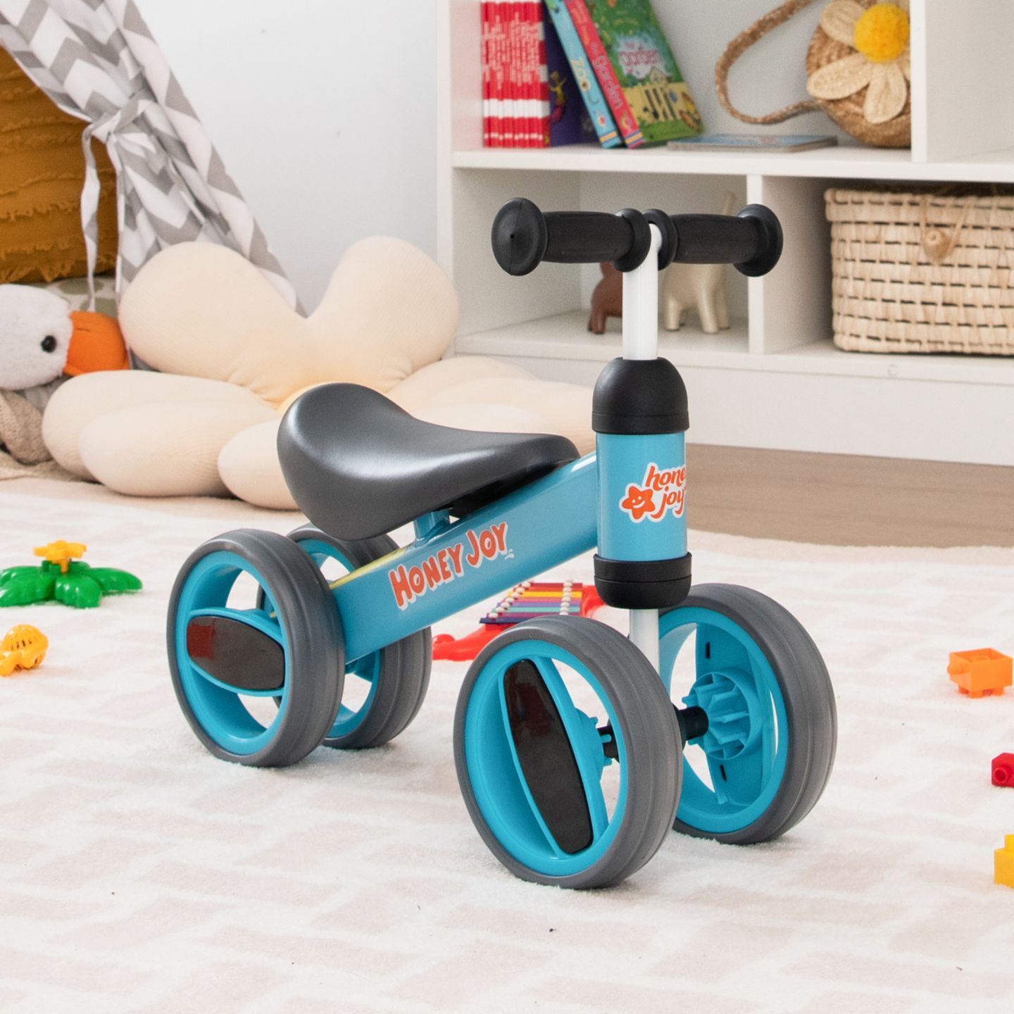 Детская игрушка Costway Baby Balance Bike 4-Wheel Lightweight Steel, Ages 1-2 Years, цвет: Синий — фото 2