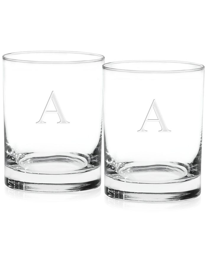 Culver - Glassware, S/2 Monogram Double Old Fashioned Glasses