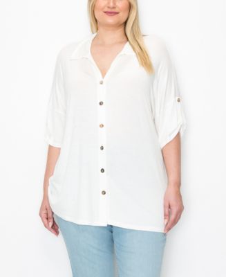 COIN 1804 Plus Size Campshirt Rolled Tab Short Sleeve Top - Macy's