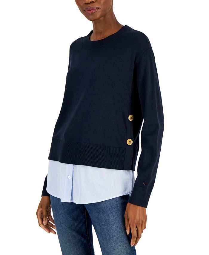 Tommy Hilfiger Women's Layered Two-Button Knit Sweater - Macy's