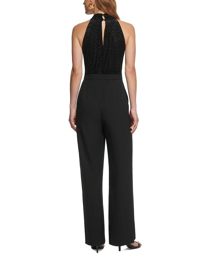 Vince Camuto Women's Burnout Velvet TieNeck MixedMedia Jumpsuit Macy's