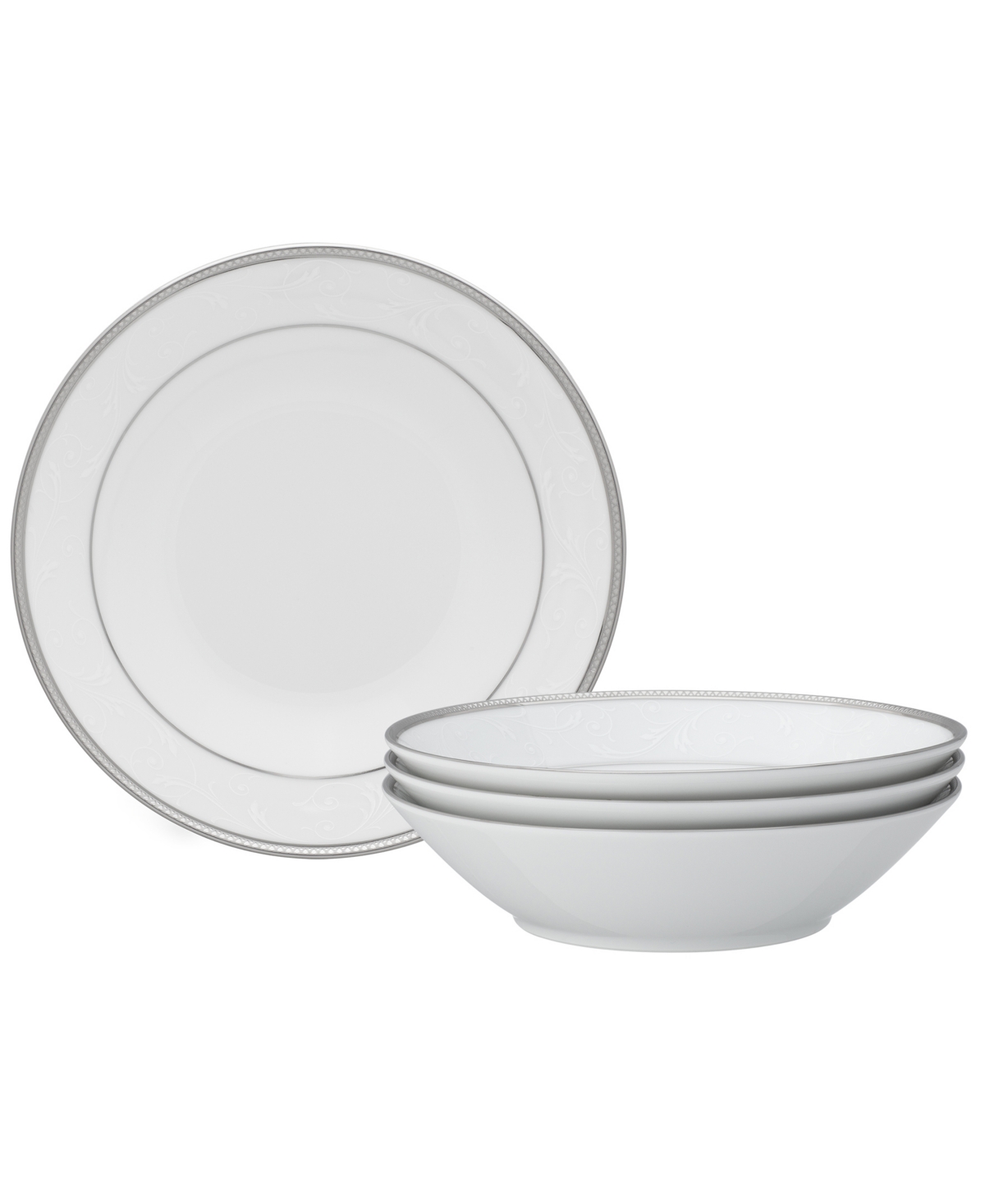 Noritake Regina Platinum Set Of 4 Soup Bowls, Service For 4 In White