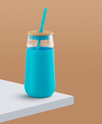 JoyJolt Glass Tumbler with 1 Straws & Non Slip Silicone Sleeve - 20 oz -  Pink