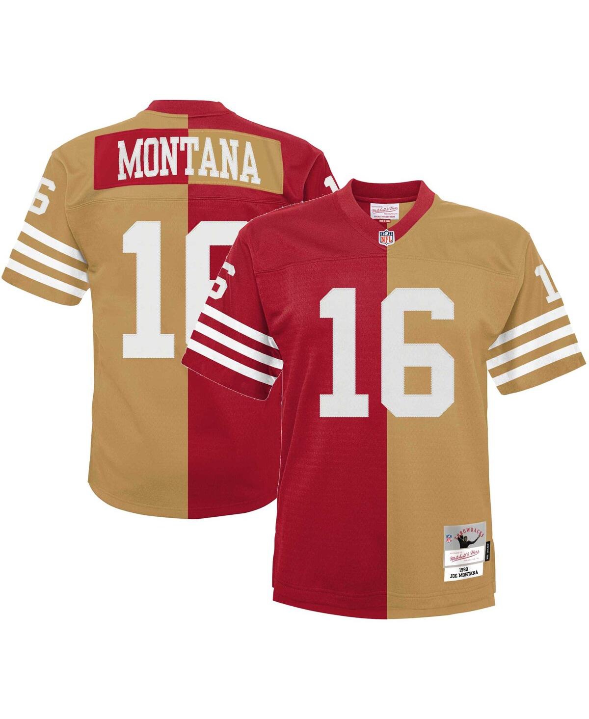 Men's Mitchell & Ness Joe Montana Scarlet, Gold San Francisco 49ers Big and Tall Split Legacy Retired Player Replica Jersey - Scarlet, Gold