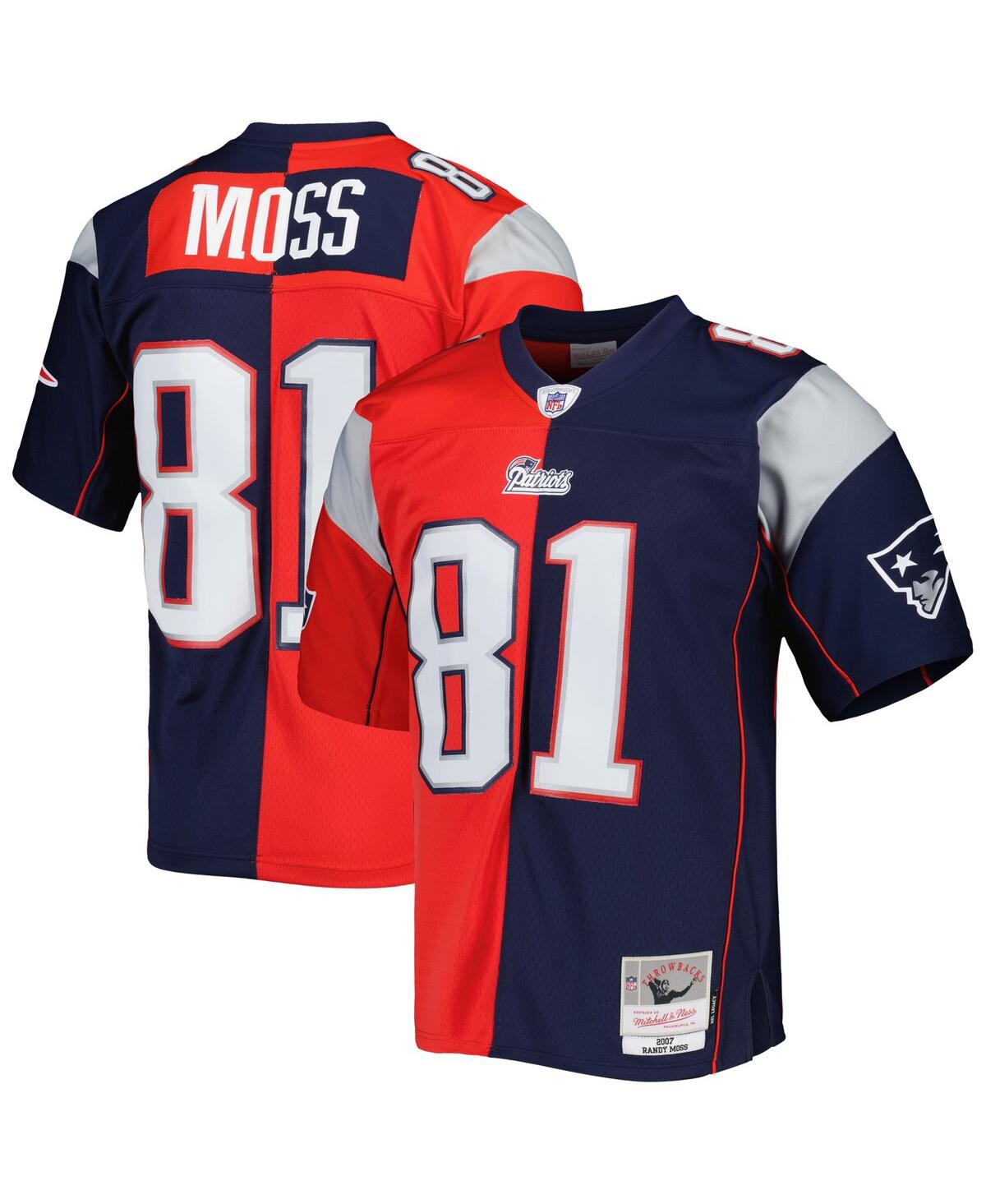 Men's Mitchell & Ness Randy Moss Red New England Patriots 2007 Split Legacy Replica Jersey - Red